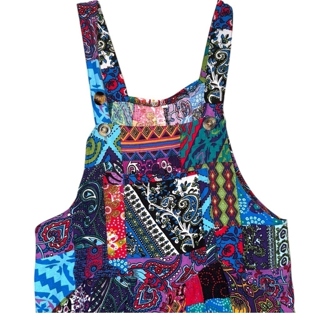 Hippie Boho Kantha Patchwork Multi Color Jumpsuit, Overalls, Bohemian Romper - Picture 3 of 16